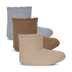 Konges Sløjd 3 Pak Pointelle Sokker - Tigers Eye/Sand/Pearl Blue*Born Sokker & Undertøj