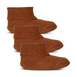 Konges Sløjd 3 Pak Sokker Med Flaeser - Leather Brown*Born Sokker & Undertøj