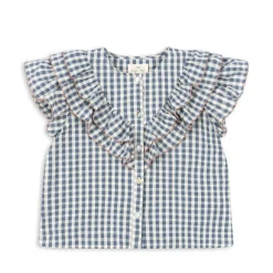Konges Sløjd Kim Ss Skjorte Med Flaeser - Captains Blue Check*Born Overdele