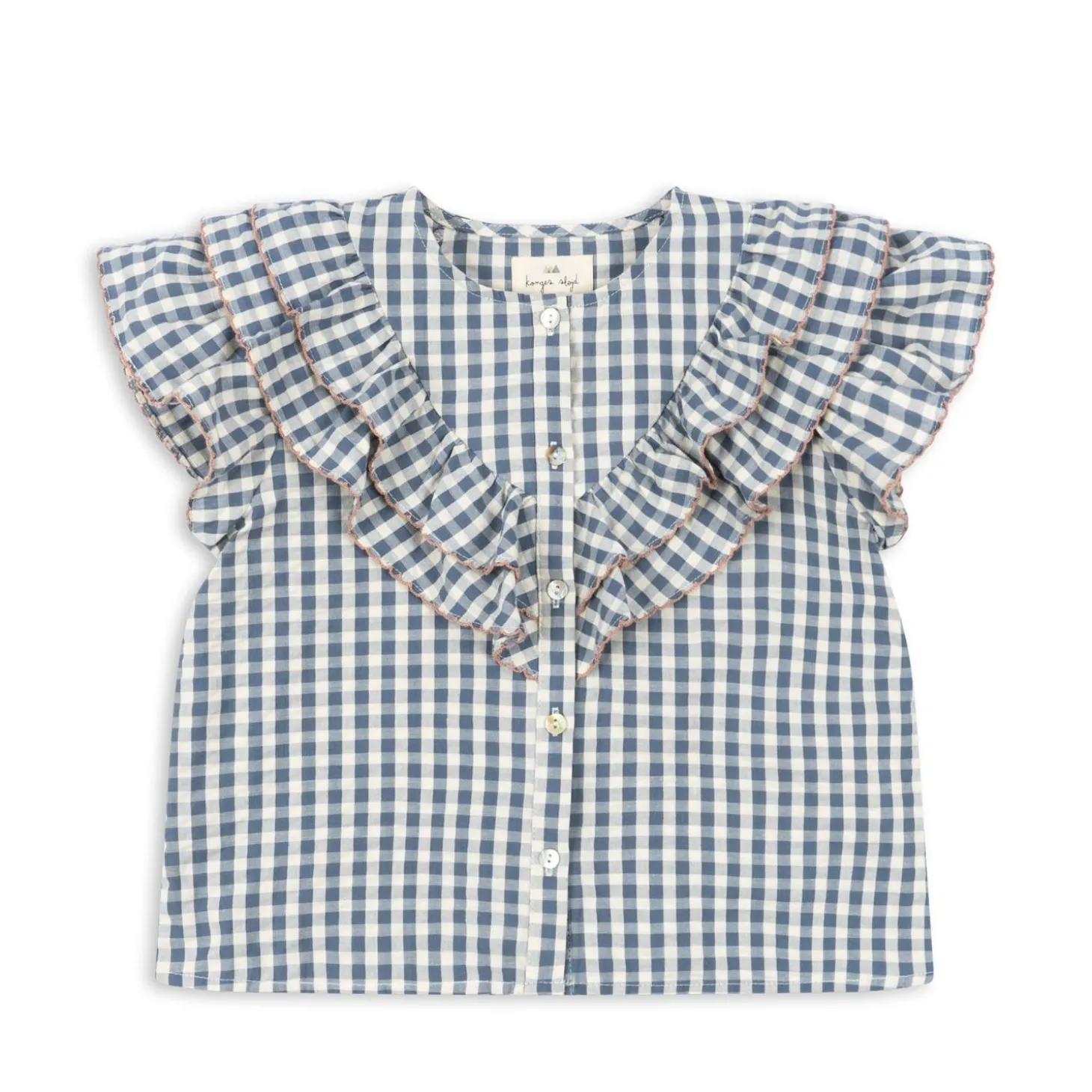 Konges Sløjd Kim Ss Skjorte Med Flaeser - Captains Blue Check*Born Overdele