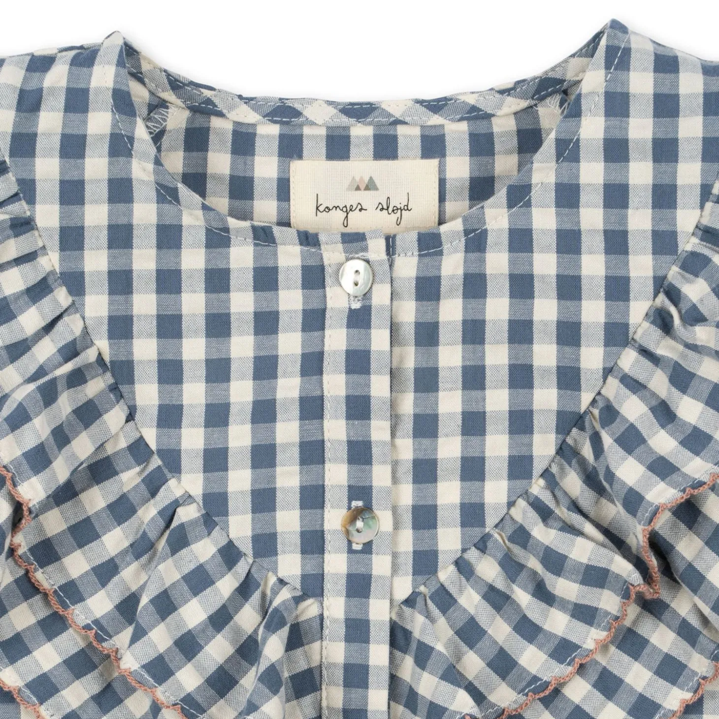 Konges Sløjd Kim Ss Skjorte Med Flaeser - Captains Blue Check*Born Overdele