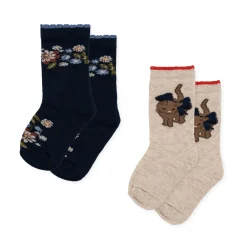 Konges Sløjd Lapis 2-Pak Stromper - Cat/Flower*Born Sokker & Undertøj