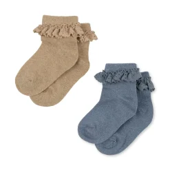 Konges Sløjd 2-Pak Blondesokker Med Lurex - Sand/Blue*Born Sokker & Undertøj