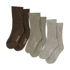 Konges Sløjd 3-Pak Ribstrikkede Sokker - Soft Grey/Ment/Brown*Born Sokker & Undertøj