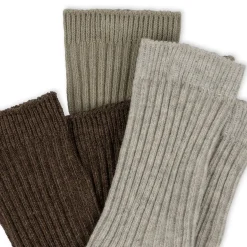 Konges Sløjd 3-Pak Ribstrikkede Sokker - Soft Grey/Ment/Brown*Born Sokker & Undertøj